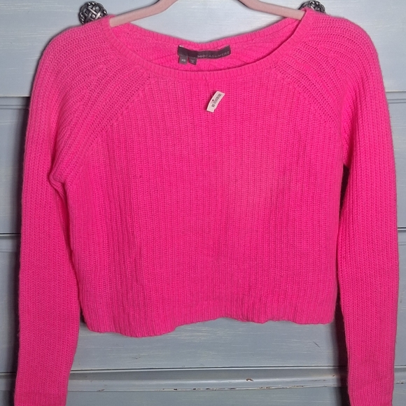 360 Cashmere Sweaters - 360 Cashmere XS Hot Neon Pink Cropped Chunky Knit Sweater Relaxed Boxy Luxury